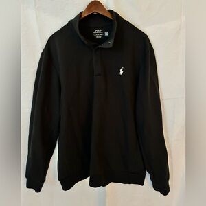 POLO RALPH LAUREN Black Pullover Snap up neck Sweatshirt with white Logo.